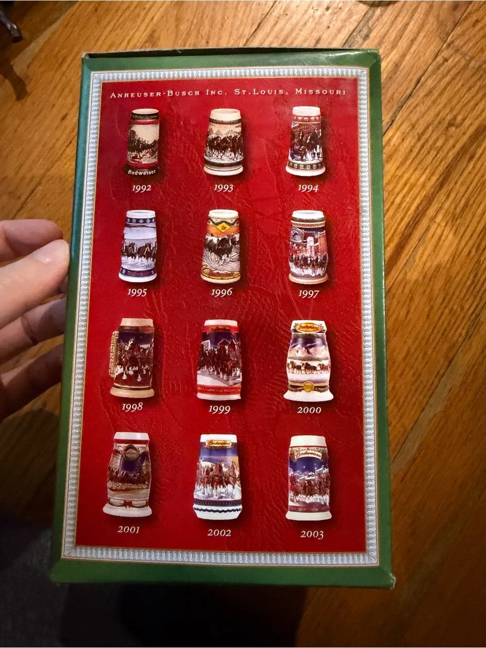 Budweiser Red and Green Holiday Stein with Clydesdales